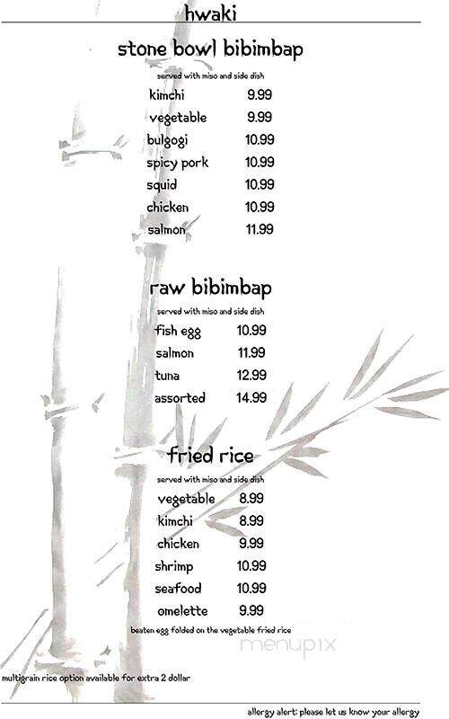 Hwaki - Kingston, ON menu_pic