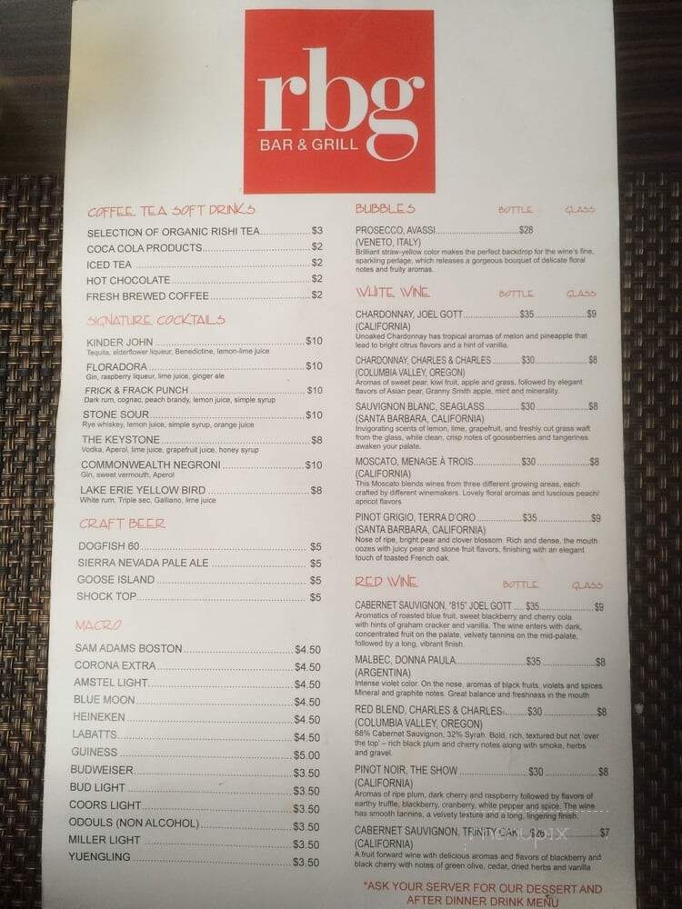 RBG Bar & Grill - Clarion, PA menu_pic