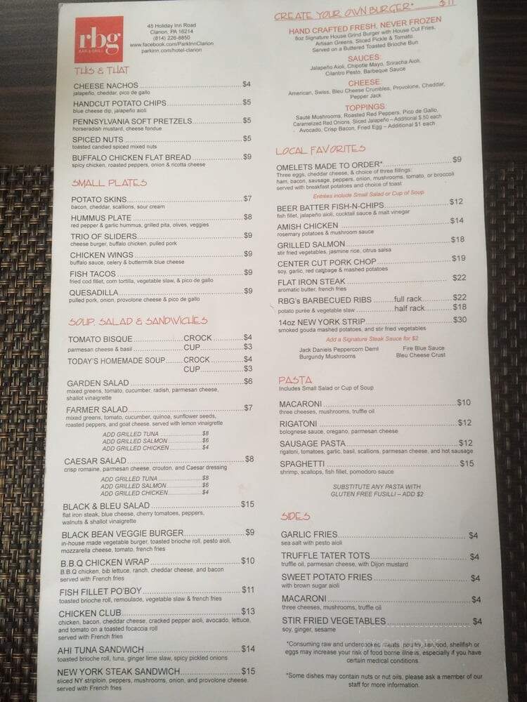 RBG Bar & Grill - Clarion, PA menu_pic