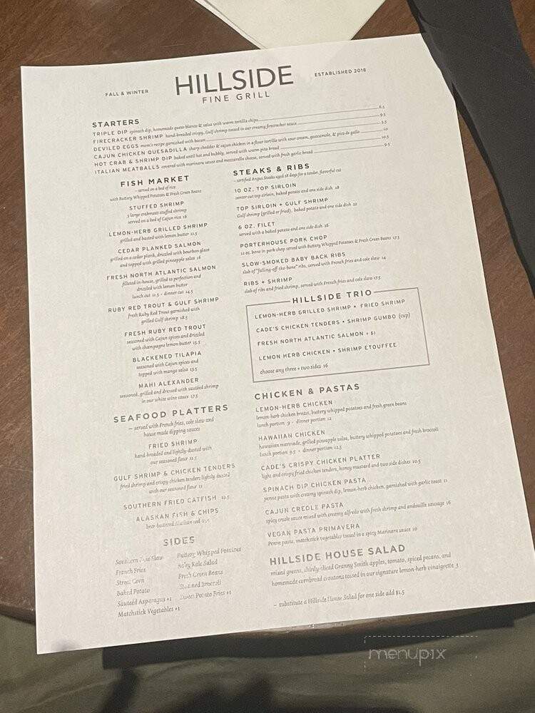 Hillside Fine Grill - Highland Village, TX menu_pic