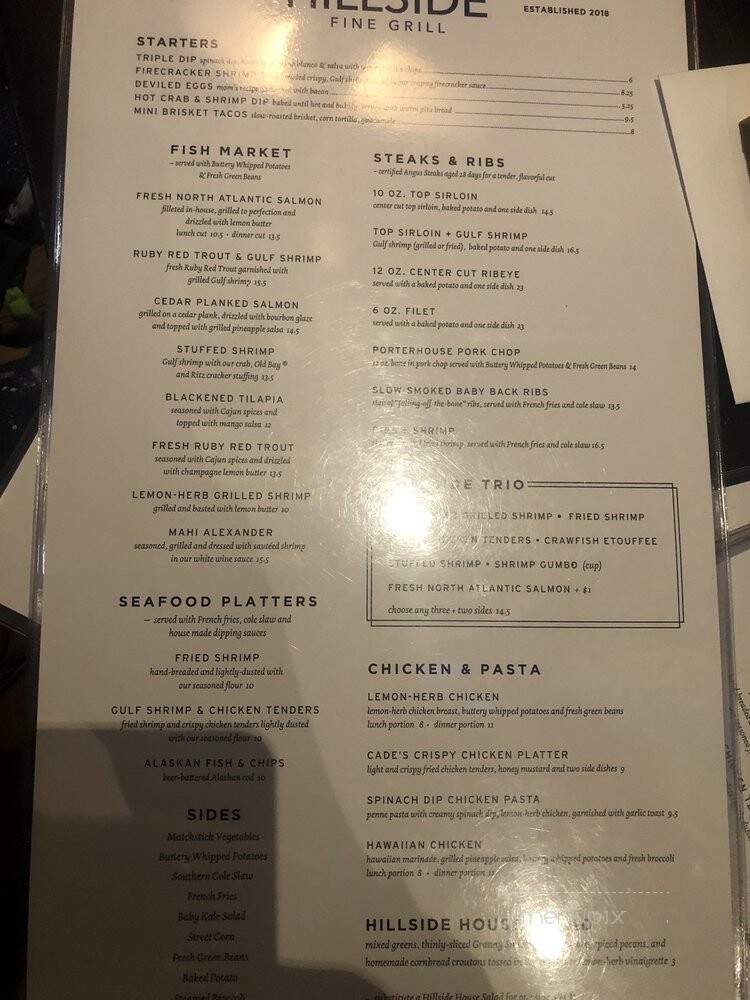 Hillside Fine Grill - Highland Village, TX menu_pic