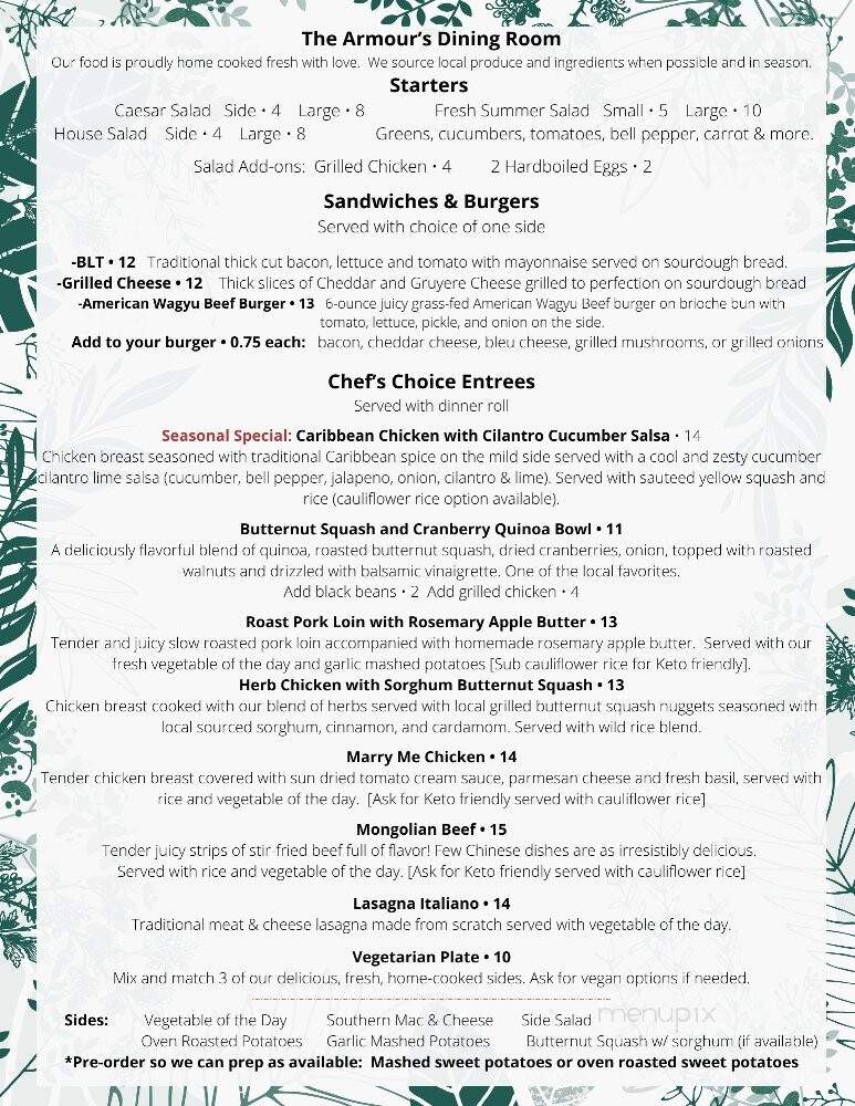 Armour's Hotel - Red Boiling Springs, TN menu_pic