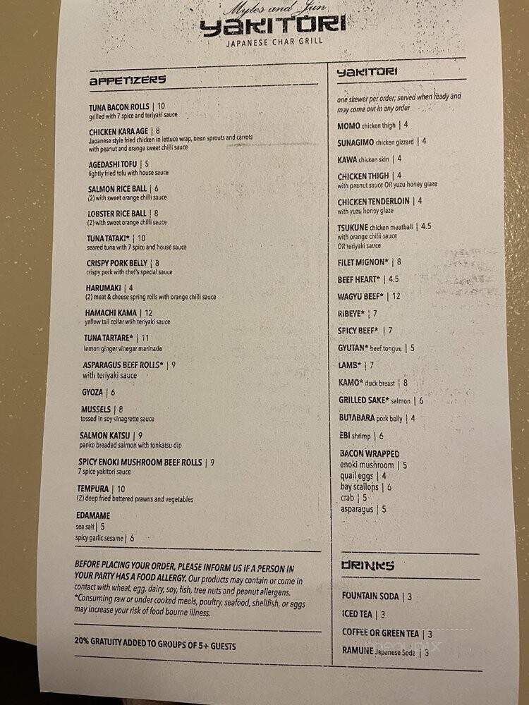 Myles and Jun Yakitori - Summerville, SC menu_pic