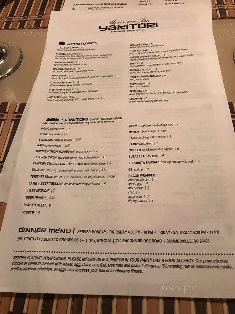 Myles and Jun Yakitori - Summerville, SC menu_pic