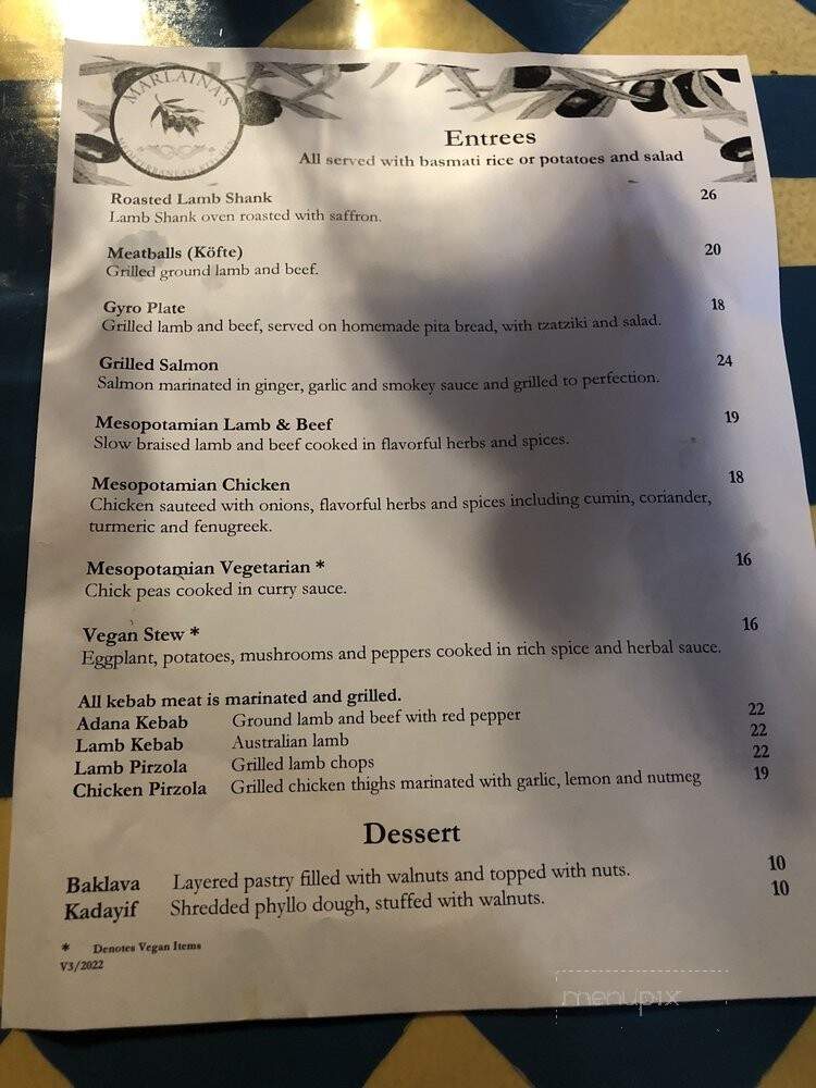 Marlaina's Mediterranean Kitchen - Burien, WA menu_pic