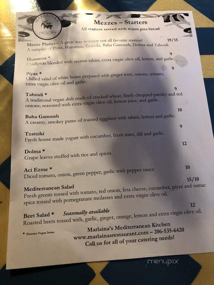 Marlaina's Mediterranean Kitchen - Burien, WA menu_pic