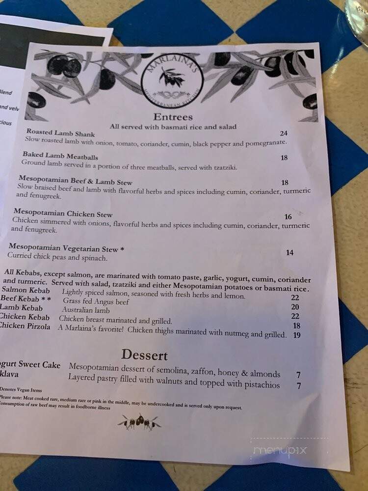 Marlaina's Mediterranean Kitchen - Burien, WA menu_pic