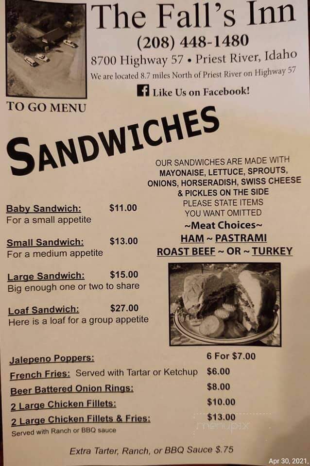Falls Inn - Priest River, ID menu_pic
