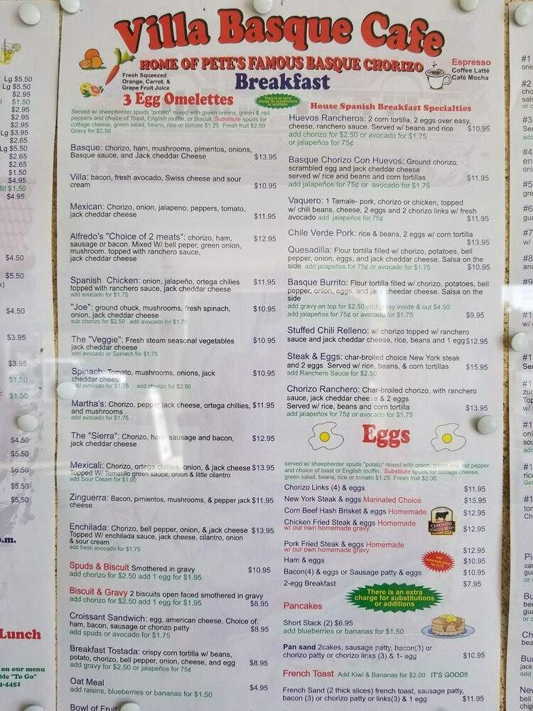 Villa Basque Deli - Carson City, NV menu_pic