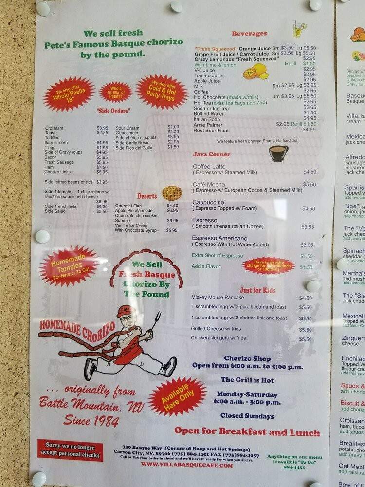 Villa Basque Deli - Carson City, NV menu_pic