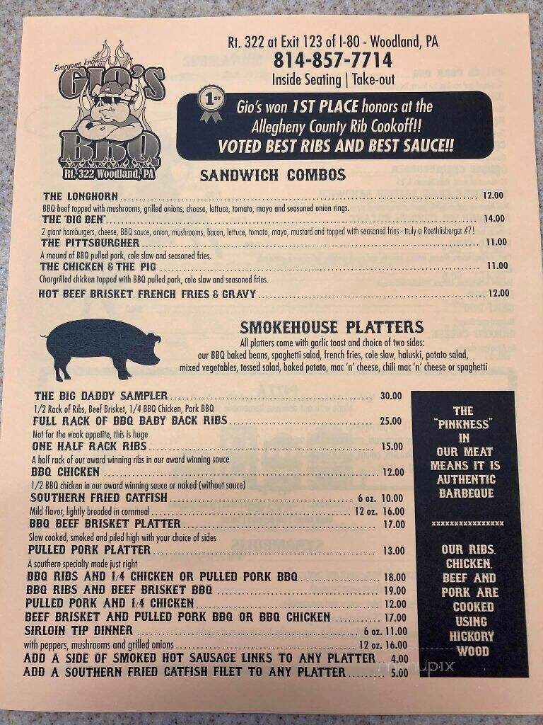 Gio's BBQ - Woodland, PA menu_pic