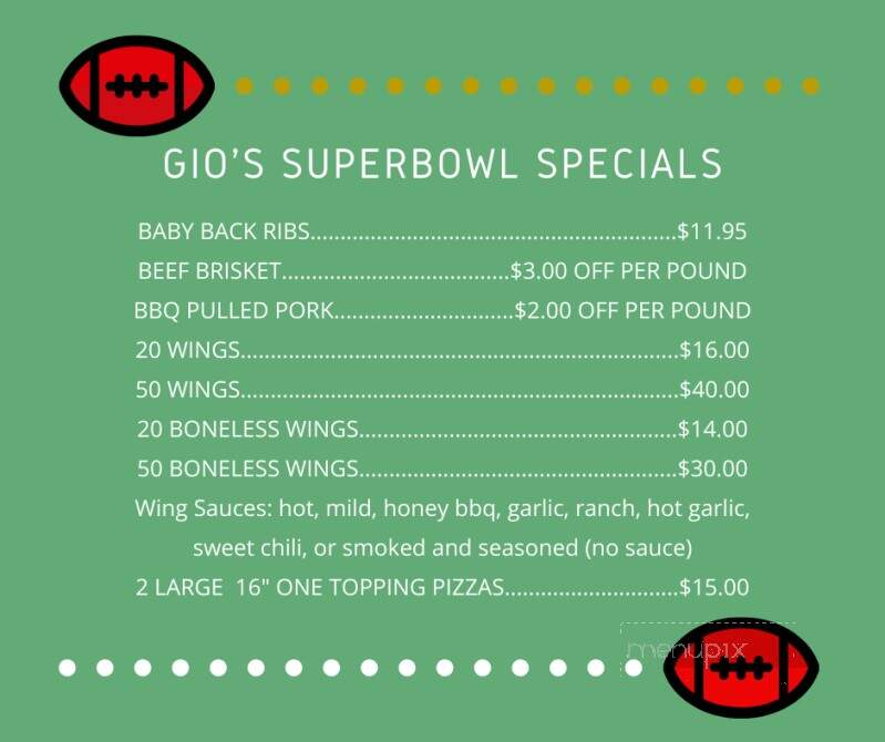 Gio's BBQ - Woodland, PA menu_pic