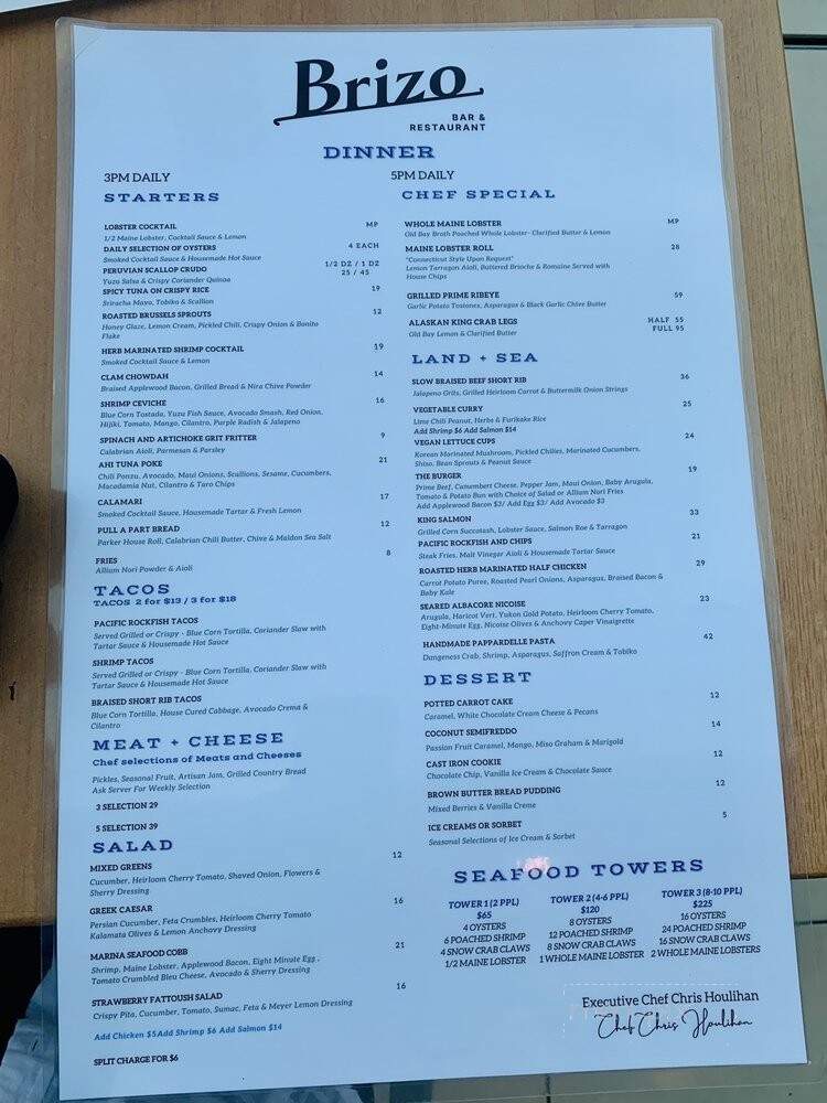 Brizo Bar & Restaurant - Marina del Rey, CA menu_pic
