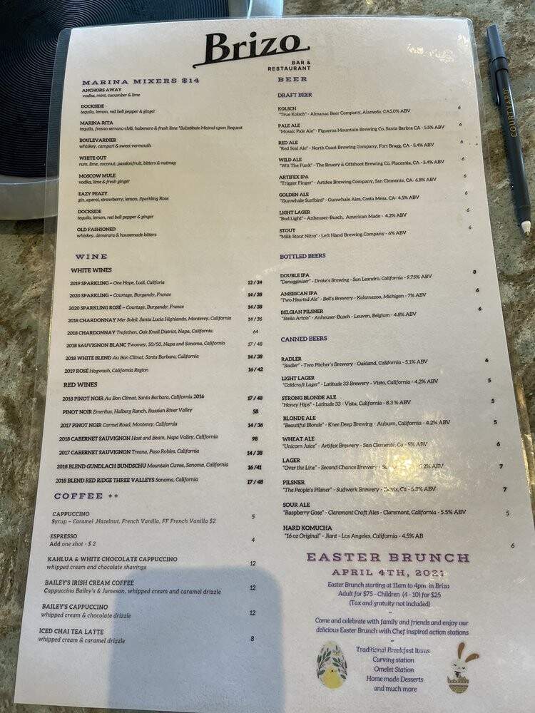 Brizo Bar & Restaurant - Marina del Rey, CA menu_pic