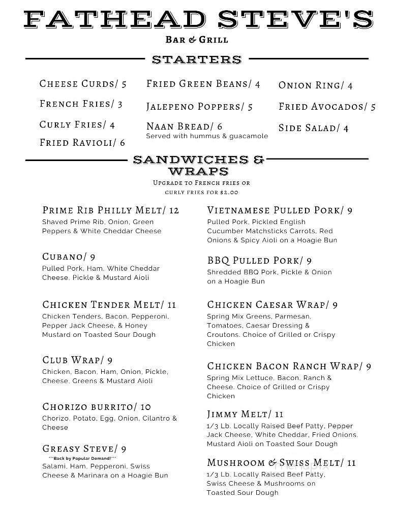 Fathead Steve's - La Crosse, WI menu_pic