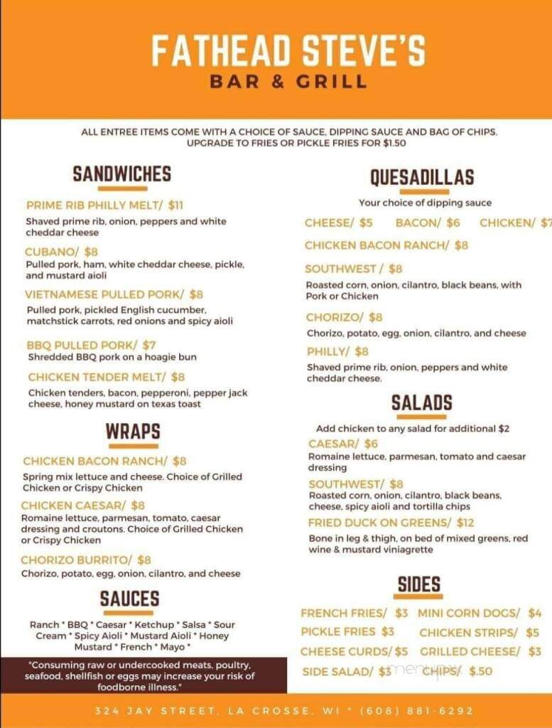 Fathead Steve's - La Crosse, WI menu_pic