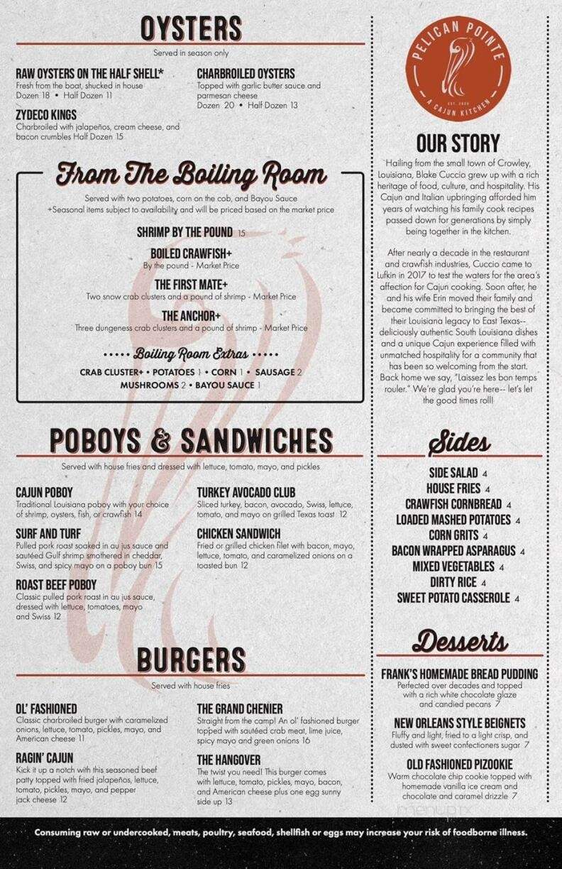 Pelican Pointe - Lufkin, TX menu_pic