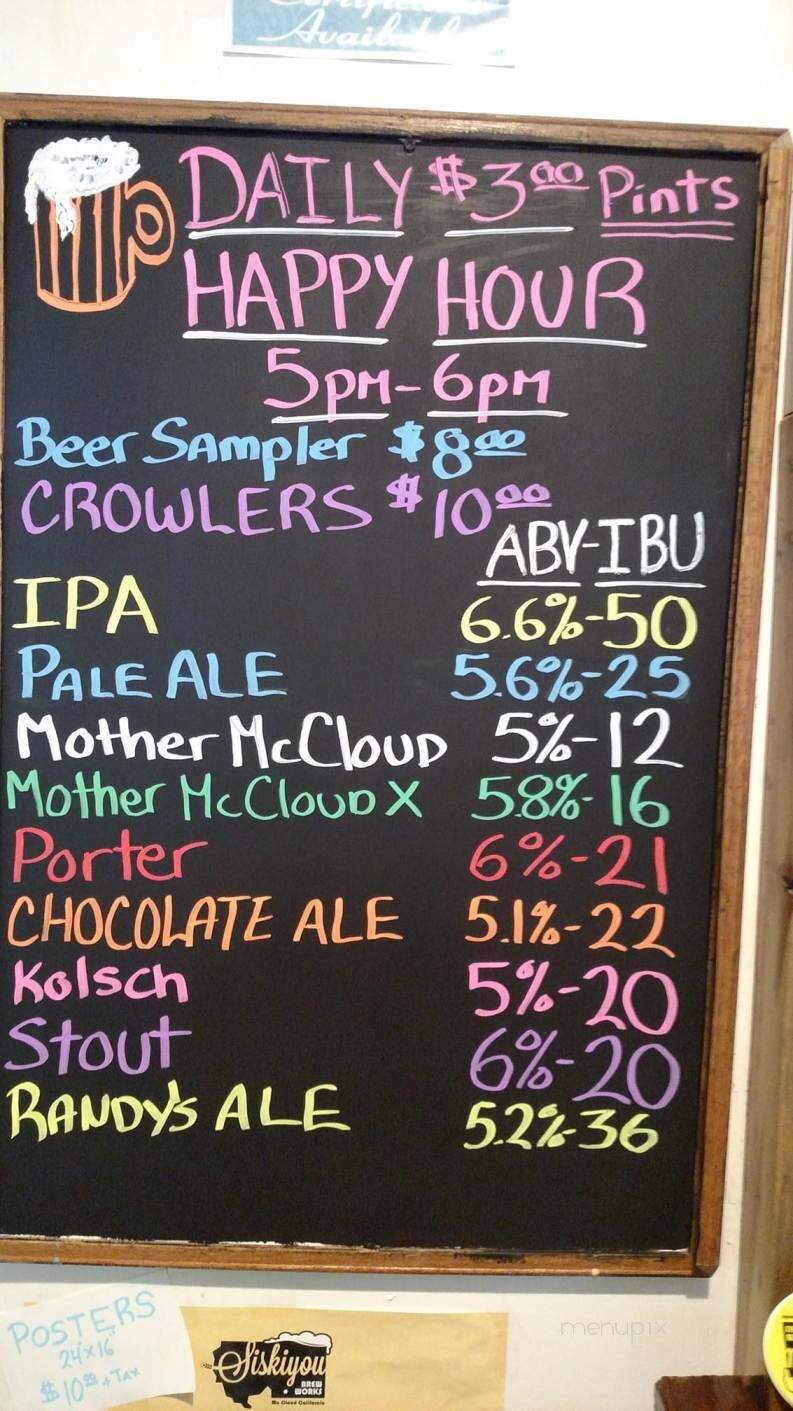 Siskiyou Brew Works - McCloud, CA menu_pic