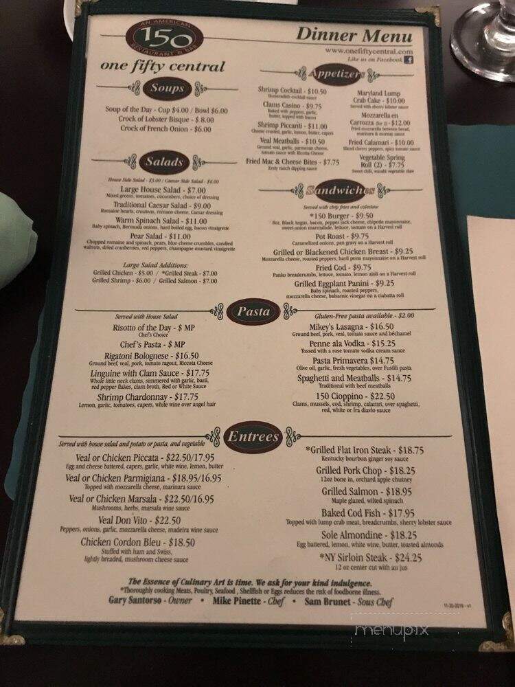 One Fifty Central - Bristol, CT menu_pic