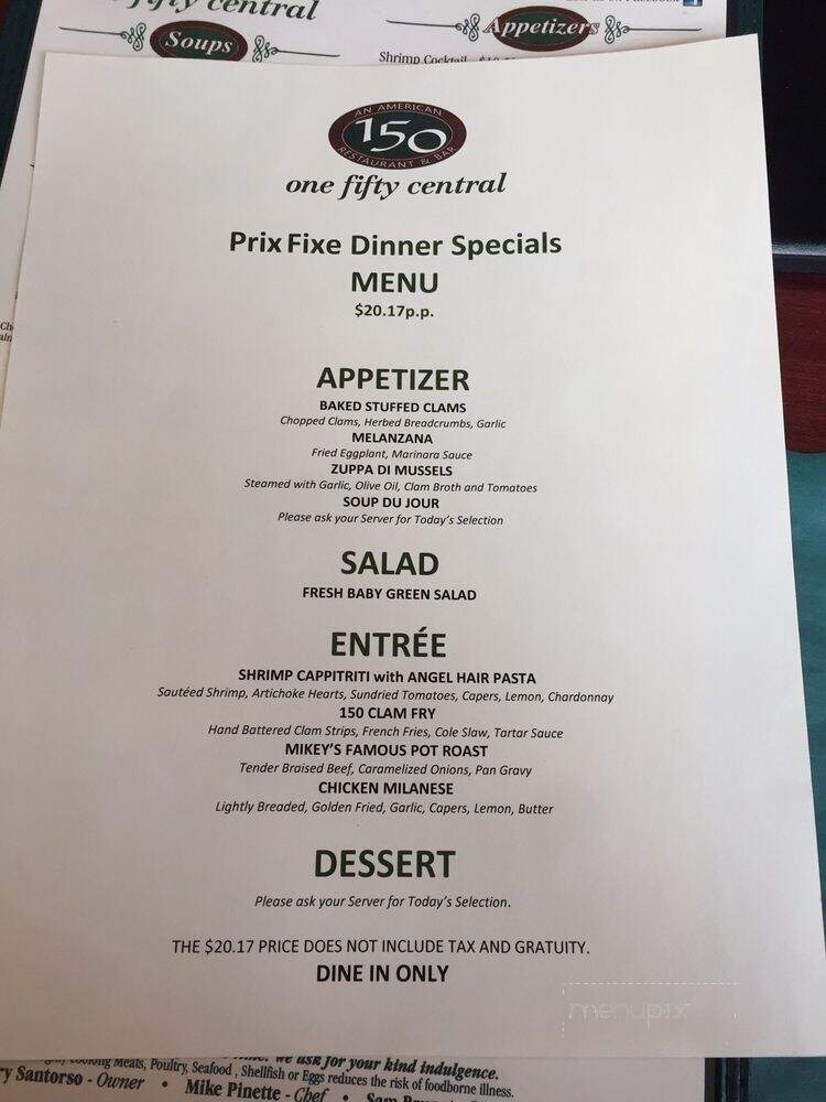 One Fifty Central - Bristol, CT menu_pic