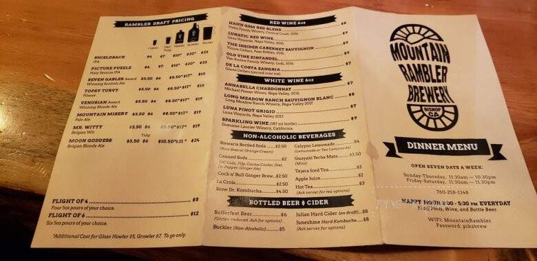 Mountain Rambler Brewery - Bishop, CA menu_pic