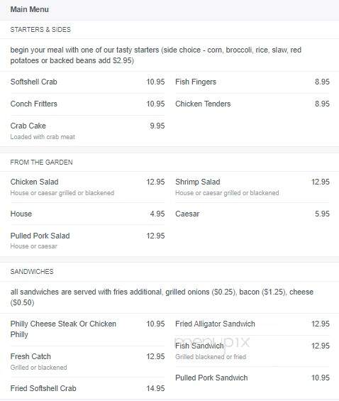 Outback Crab Shack & Six Mile - St Augustine, FL menu_pic