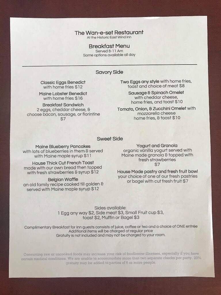 East Wind Inn - Tenants Harbor, ME menu_pic
