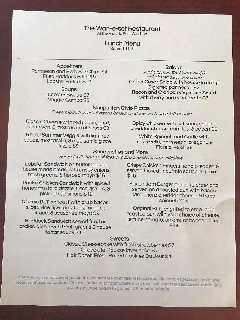 East Wind Inn - Tenants Harbor, ME menu_pic
