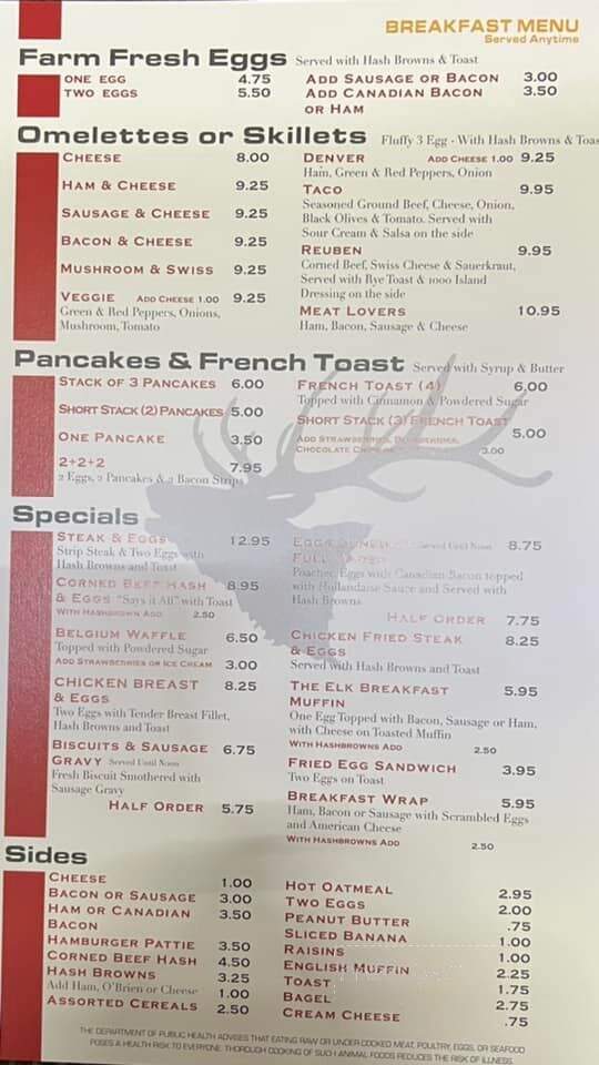 Elk Restaurant - Elkhorn, WI menu_pic