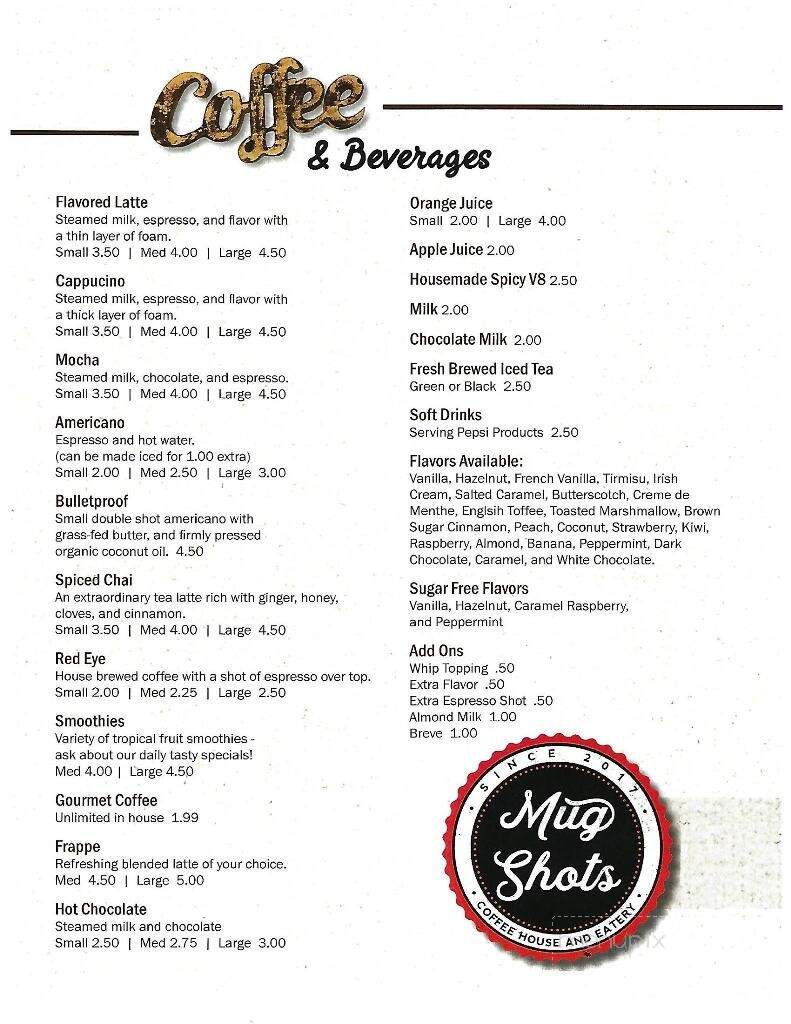 Mug Shots Coffee House & Eatery - Syracuse, IN menu_pic