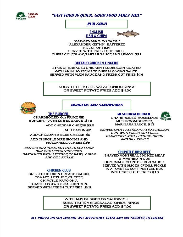 Tanner's Inn and Dining - Magnetawan, ON menu_pic