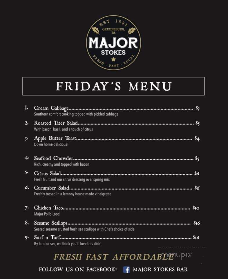 Major Stokes - Greensburg, PA menu_pic