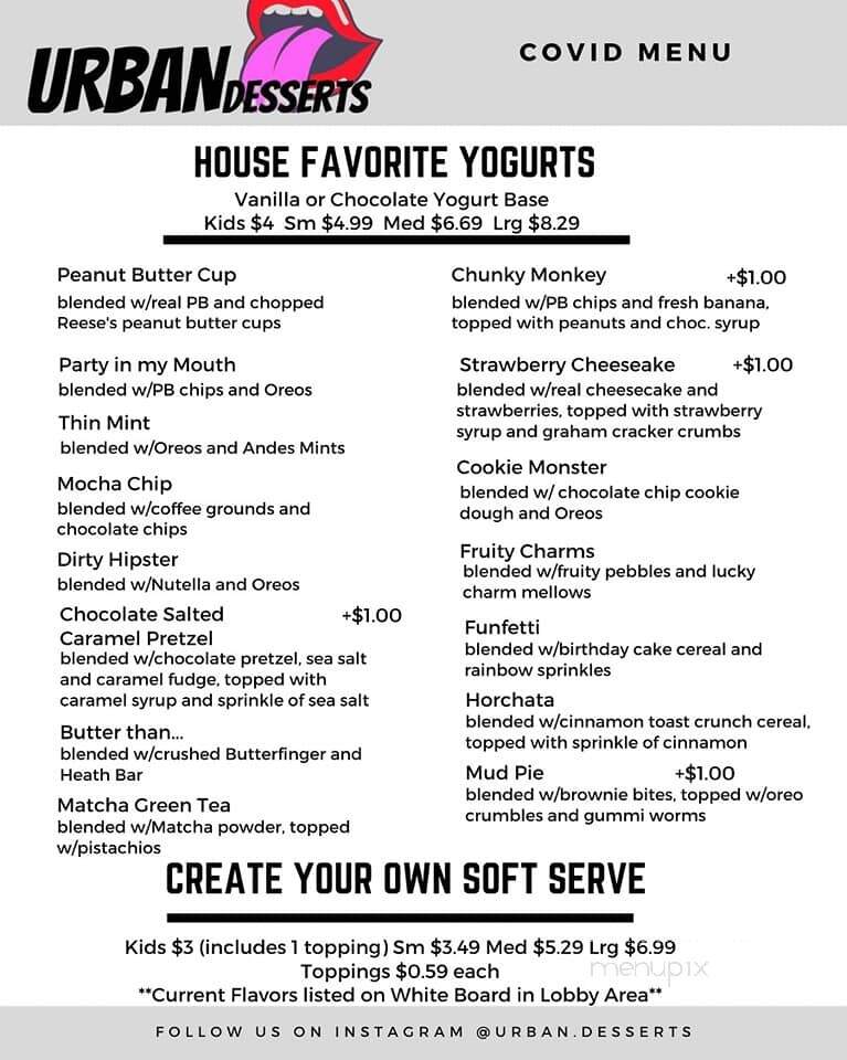 Urban Desserts - Gold River, CA menu_pic