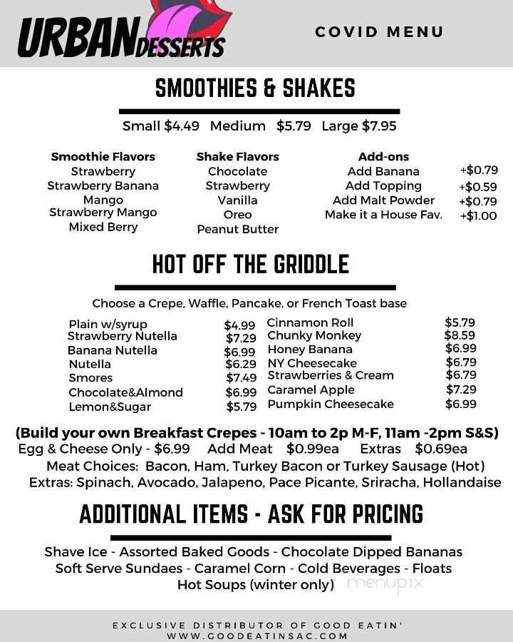 Urban Desserts - Gold River, CA menu_pic