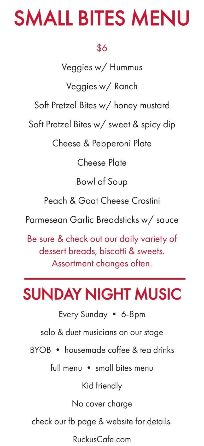 Ruckus Coffee Gallery & Cafe - Pittsburgh, PA menu_pic