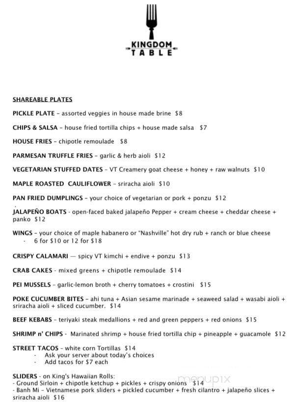 Kingdom Table - Saint Johnsbury, VT menu_pic