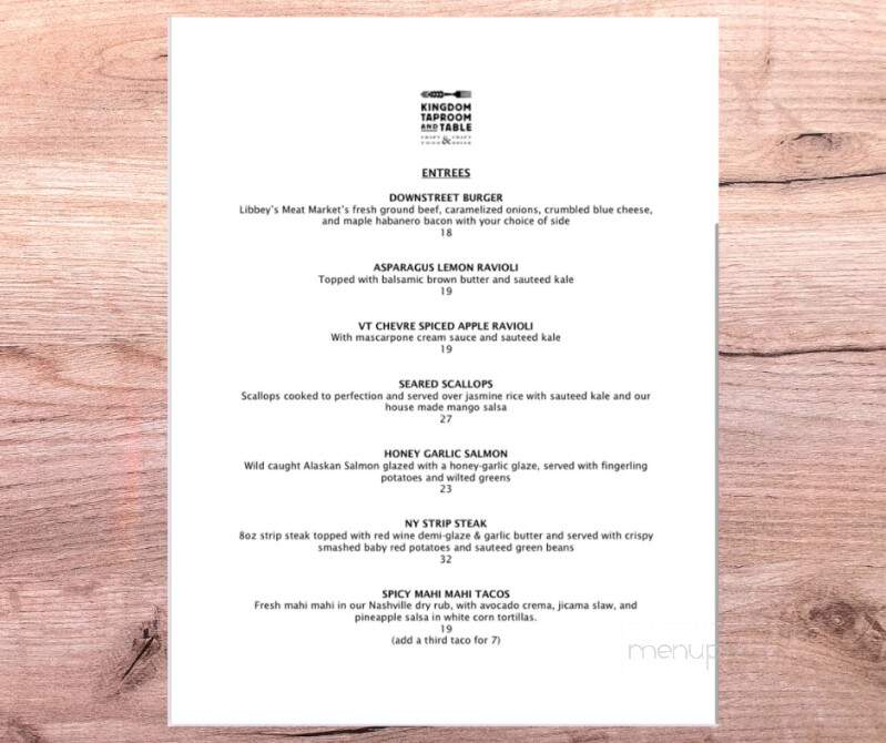 Kingdom Table - Saint Johnsbury, VT menu_pic