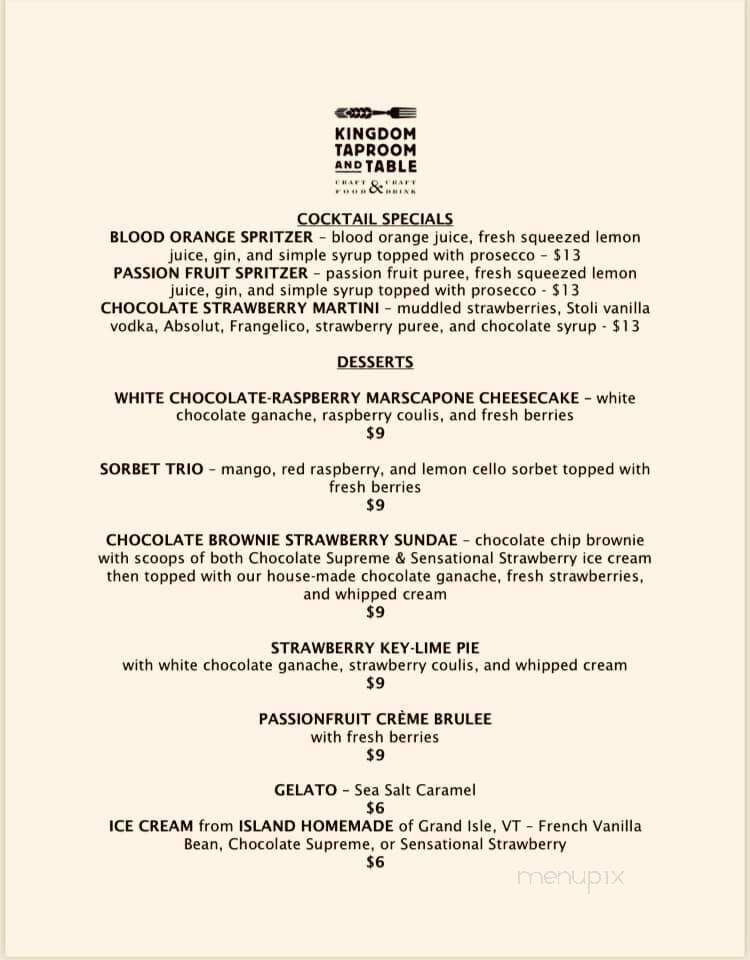 Kingdom Table - Saint Johnsbury, VT menu_pic