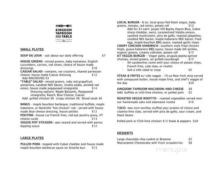 Kingdom Table - Saint Johnsbury, VT menu_pic