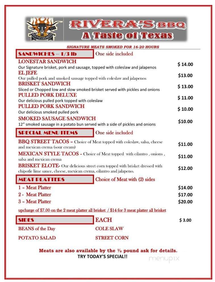 Rivera's BBQ A Taste of Texas - Newnan, GA menu_pic