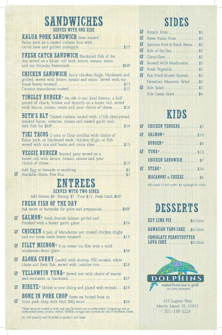 Dolphins Waterfront Bar & Grill - Merritt Island, FL menu_pic
