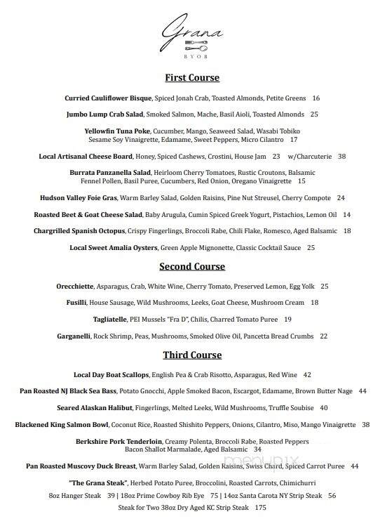 Grana BYOB - Cape May, NJ menu_pic
