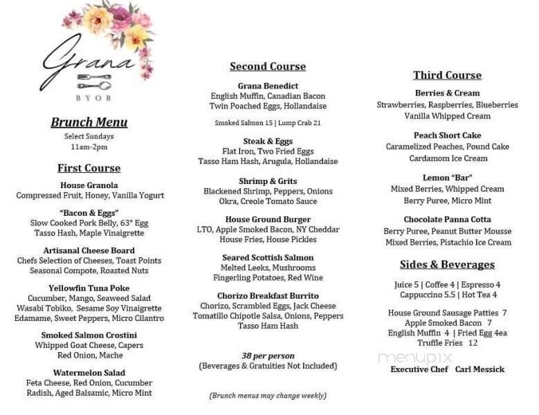 Grana BYOB - Cape May, NJ menu_pic