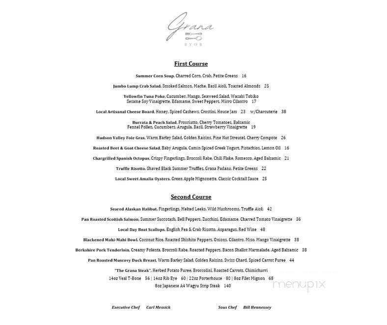 Grana BYOB - Cape May, NJ menu_pic