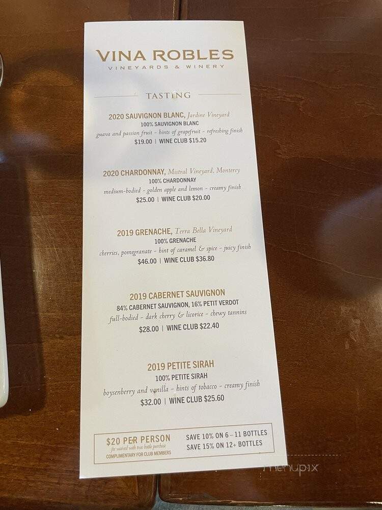 Vina Robles Winery - Paso Robles, CA menu_pic