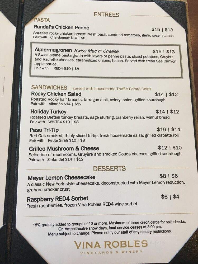 Vina Robles Winery - Paso Robles, CA menu_pic