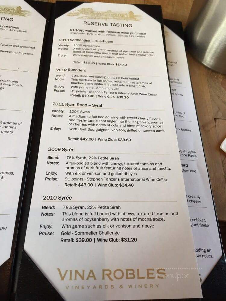 Vina Robles Winery - Paso Robles, CA menu_pic