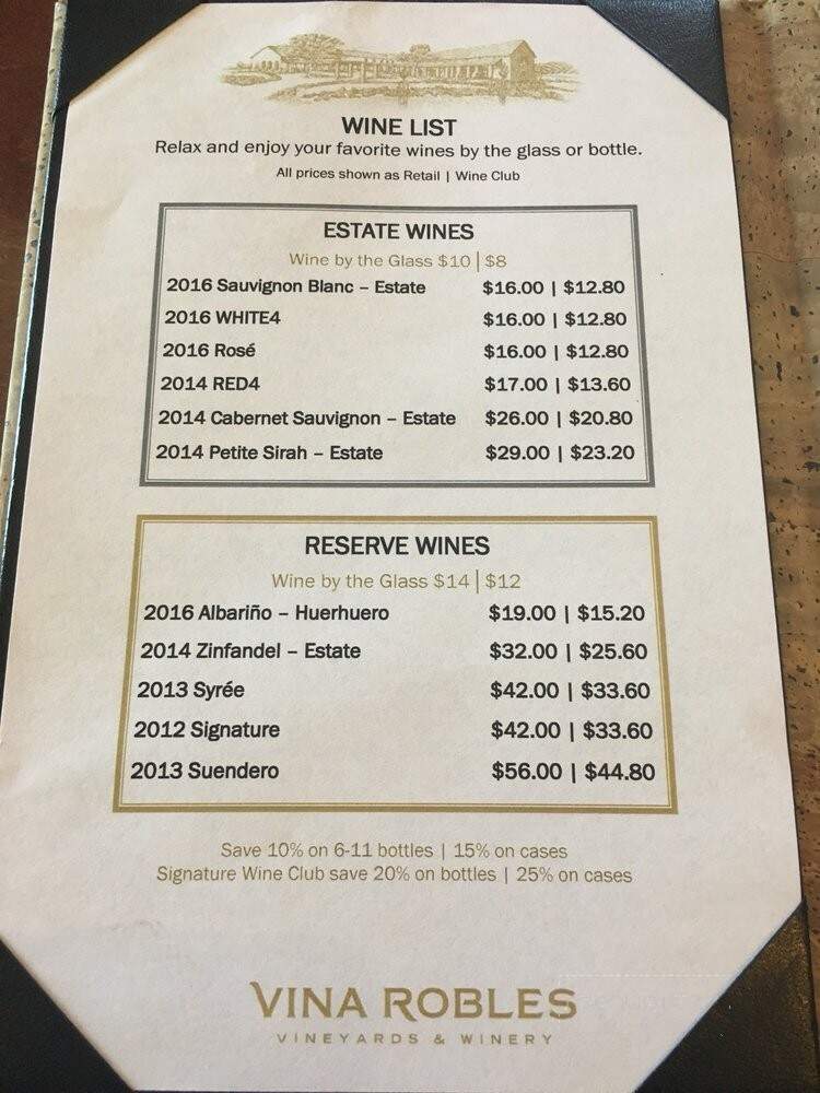 Vina Robles Winery - Paso Robles, CA menu_pic