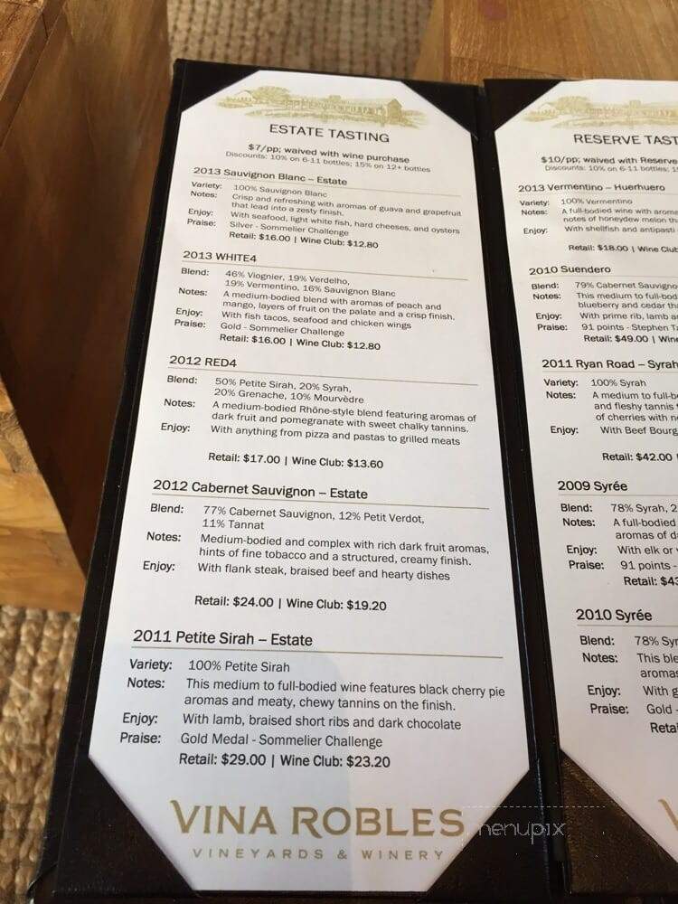 Vina Robles Winery - Paso Robles, CA menu_pic