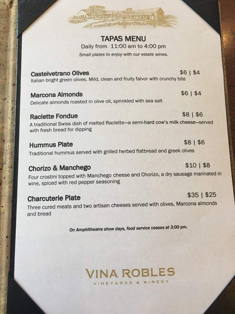 Vina Robles Winery - Paso Robles, CA menu_pic